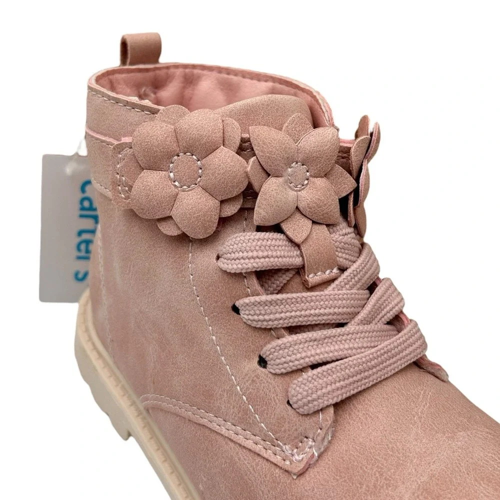 Carters Little Girls Slip-on Combat Ankle Boots Size‎ 12 Rose Pink Flower Strap